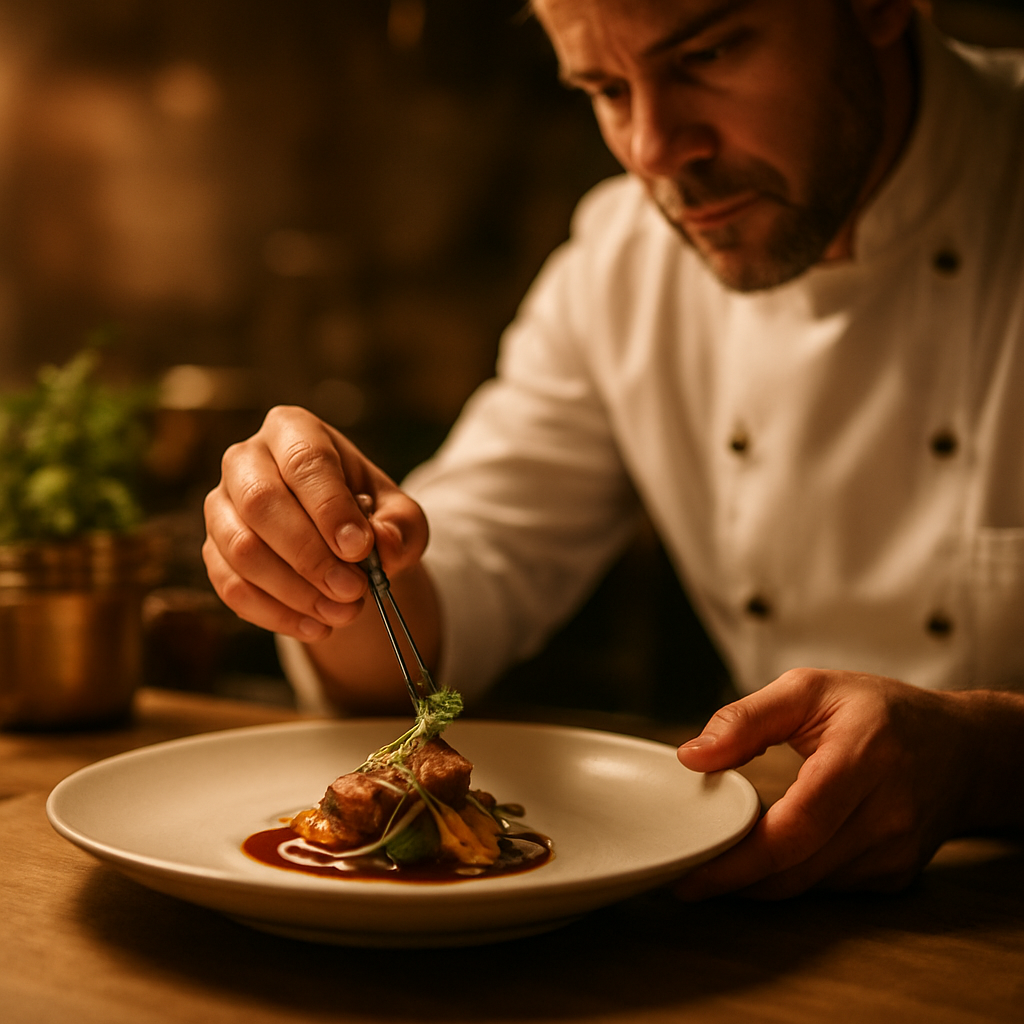 Chef werkt aan een gerecht in de open keuken van Kruid '02