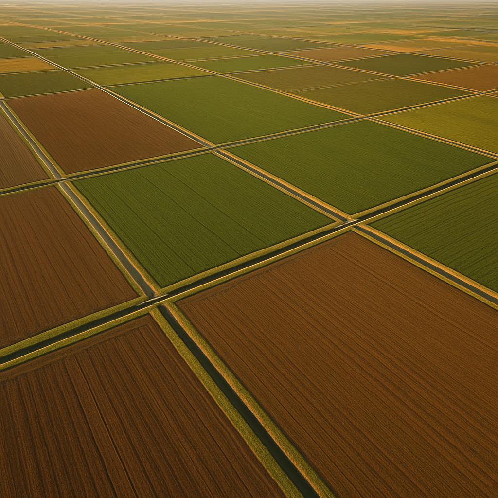 Geometrische akkers van de Noordoostpolder vanuit de lucht