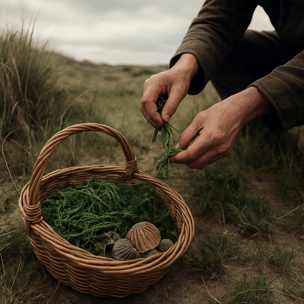 Wildpluk van zeekraal en zeegroenten langs de kust
