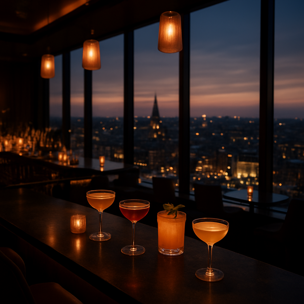 Skybar van LUTE TwentySix met cocktails en uitzicht over Amsterdam